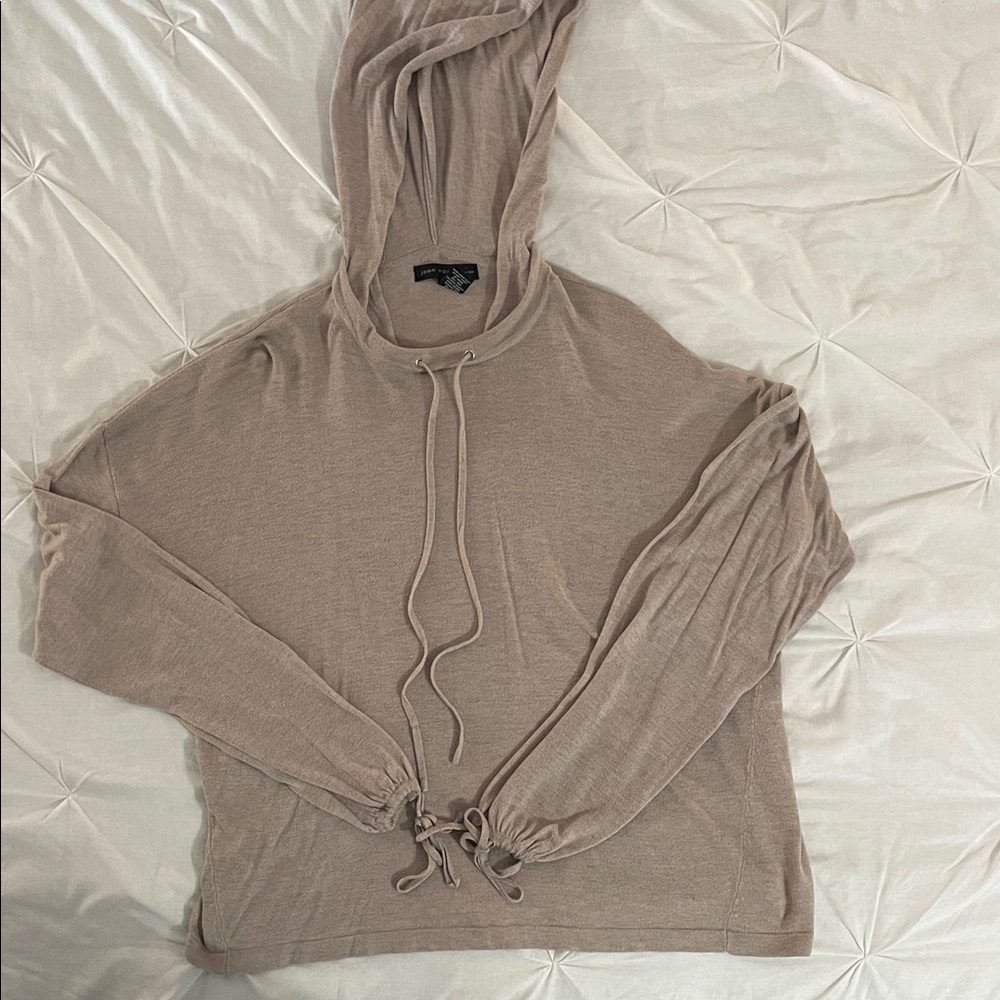 Joan Vass Tan Hooded Sweater